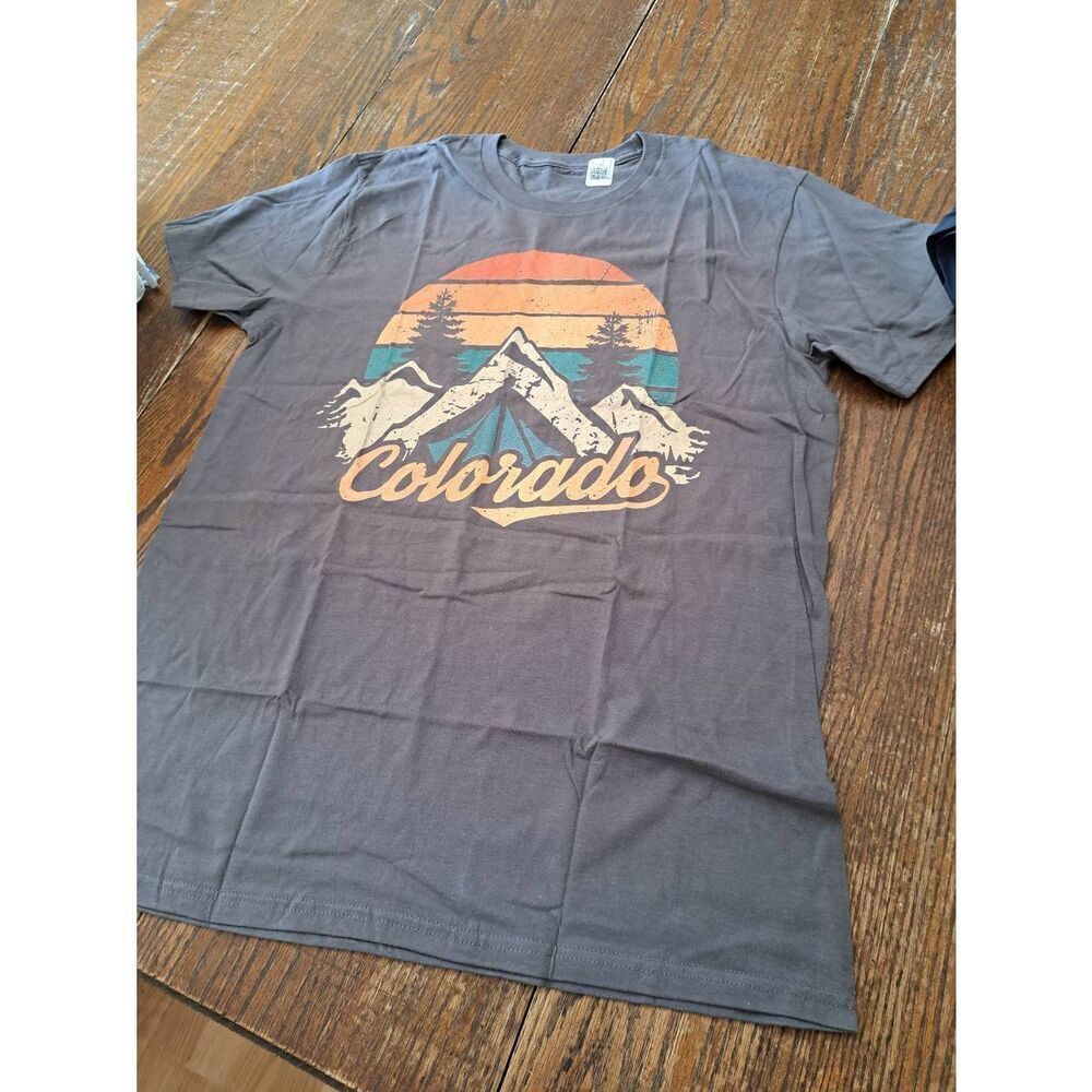 New Large Colorado Grey Orange Blue Tan Short Sleeve Crew Pullover Cotton TShirt